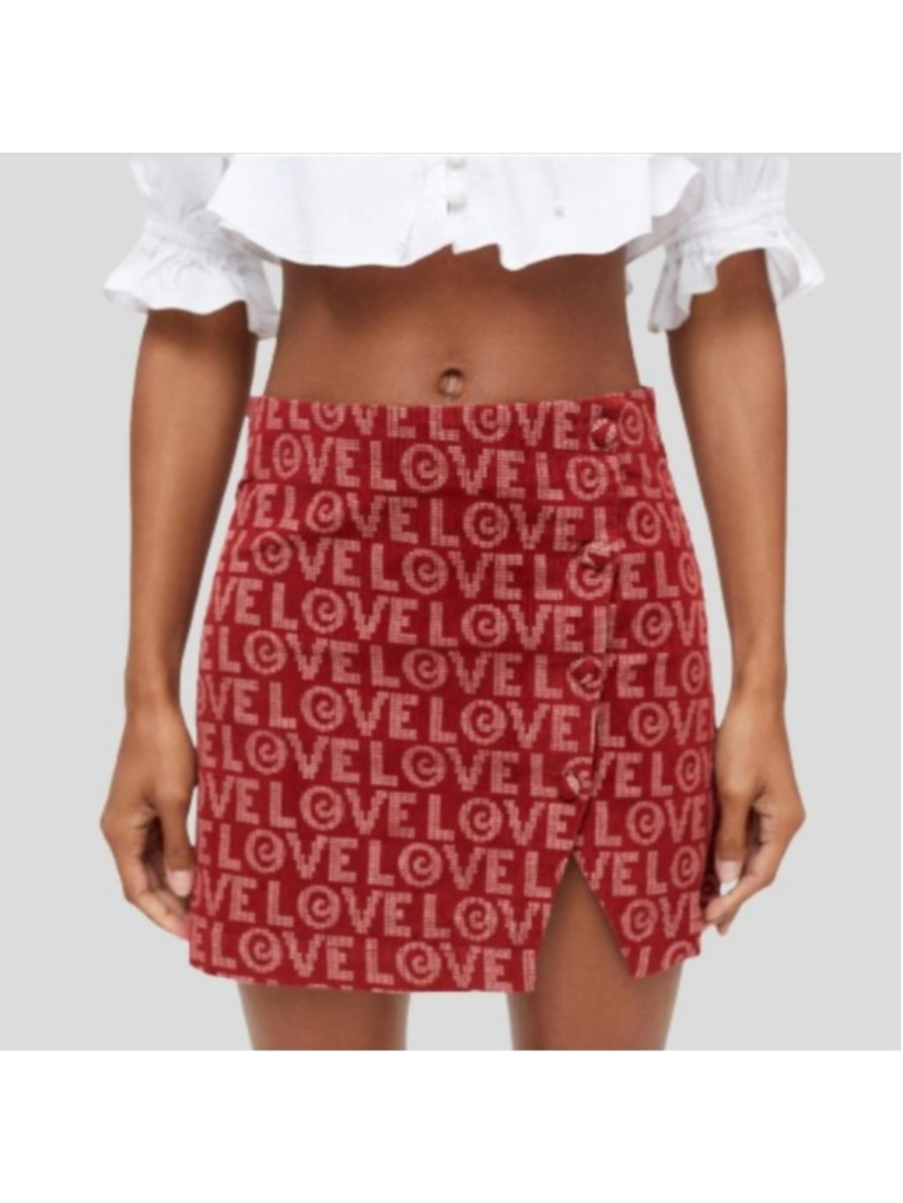 Women's Urban Outfitters Red and White LOVE Print Mini Skirt Size S